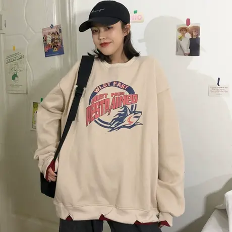 超火卫衣女2020秋冬加绒加厚宽松韩版假两件上衣bf慵懒风外套ins商品大图