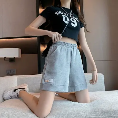 华夫格运动短裤女夏季外穿居家瑜伽休闲裤高腰显瘦宽松阔腿热裤子商品大图