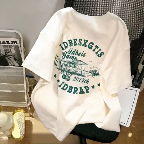 纯棉重磅美式复古短袖t恤女2023新款夏季ins潮牌宽松半袖上衣体恤商品大图