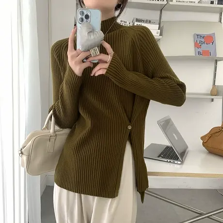 半高领毛衣打底衫女秋冬内搭宽松韩系高级感温柔风软糯针织衫上衣图片