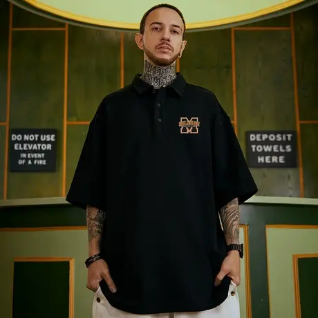 新款polo衫t恤胖子男ins短袖潮牌宽松纯棉夏季加肥加大码男装半袖图片