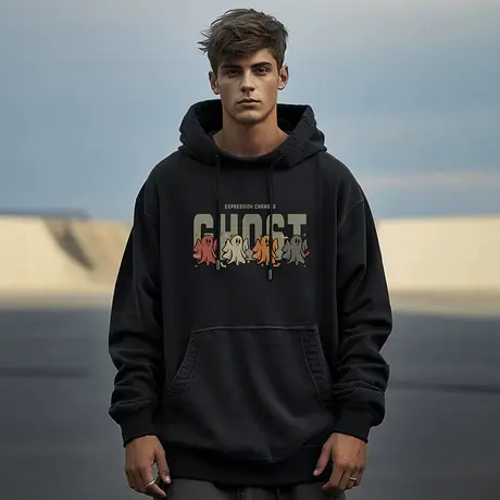 加肥加大秋季美式做旧加绒套头连帽卫衣男大码宽松学生无性别外套图片