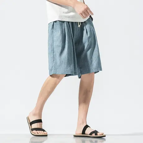 男休闲短裤大码宽松运动裤中国风纯色棉麻透气五分裤潮流沙滩裤子商品大图