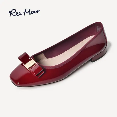 REEMOOR睿慕红色婚鞋女新款方扣粗跟仙女风百搭单鞋平底鞋瓢鞋女商品大图