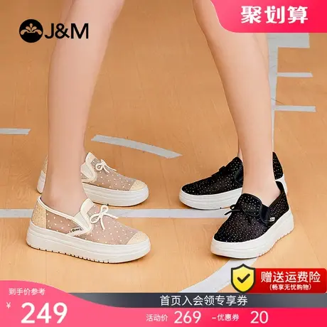 jm快乐玛丽乐福鞋女2023夏季新款舒适透气镂空波点网纱厚底休闲鞋商品大图
