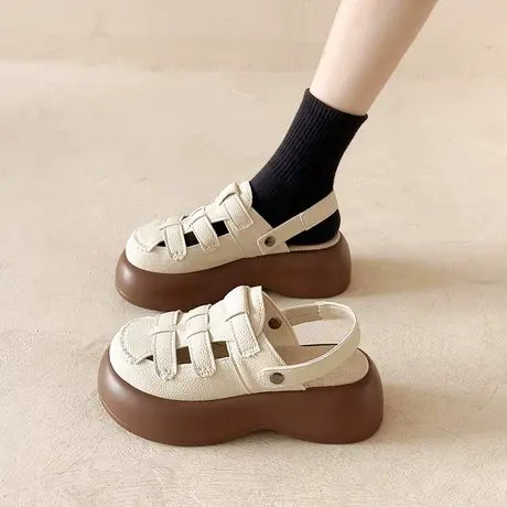 包头凉鞋女2023年新款夏季外穿两穿厚底半拖鞋夏天软底沙滩罗马鞋图片