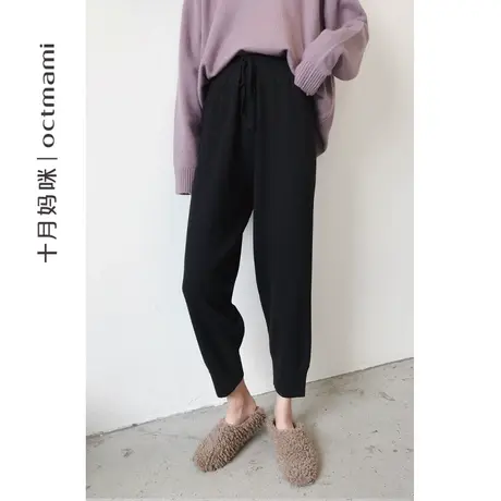 十月妈咪孕妇裤秋冬季外穿加厚托腹时尚针织哈伦毛线小直筒裤子图片