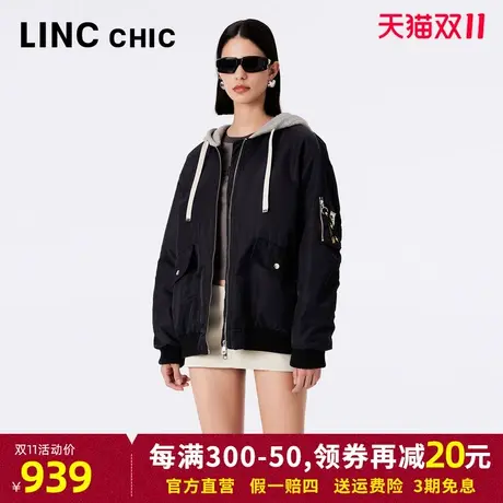 LINCCHIC金羽杰羽绒服女2023年秋季新款连帽学院感夹克Y23802112商品大图