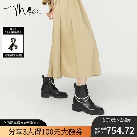 millie's妙丽冬新款牛皮时尚甜酷链条马丁靴女短靴SHG26DD2图片