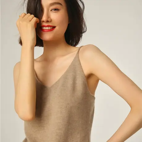 山羊绒吊带背心秋季2023新款女装毛衣时尚V领无袖针织上衣W114商品大图