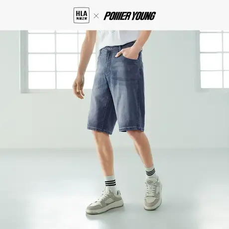 HLA/海澜之家POWER YOUNG牛仔中裤23春夏新款猫须工艺五分裤男商品大图