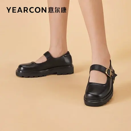 意尔康女鞋2023年春季新款厚底真皮玛丽珍鞋女复古浅口单鞋小皮鞋商品大图