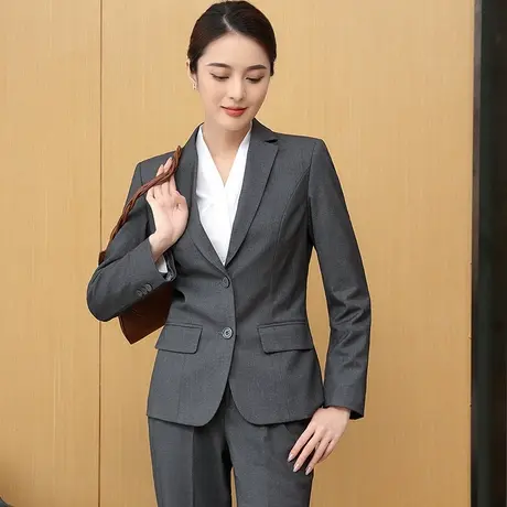 西装套装女职业外套上衣春秋公务员面试正装灰色西服职业装大学生图片