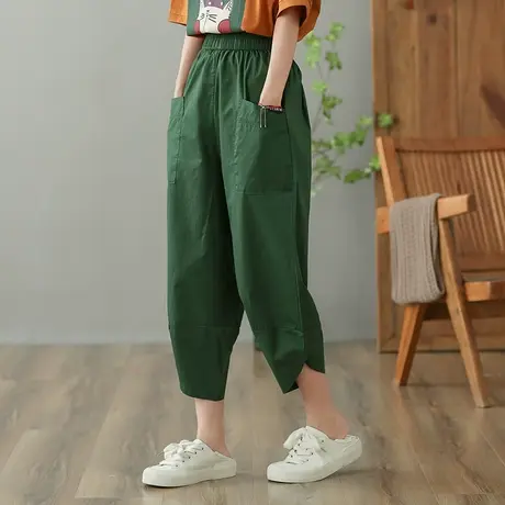 dza 高腰显瘦纯棉休闲裤女2023夏季薄款九分直筒裤宽松百搭哈伦裤图片