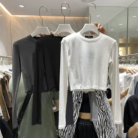 2023早秋夏季新款chic内搭打底衫设计感甜辣妹短款长袖t恤上衣女商品大图