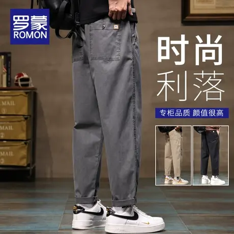 罗蒙男士裤子春秋款弹力休闲裤修身直筒2023秋季新款百搭长裤男款商品大图