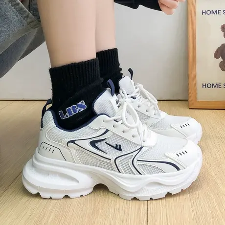 Warrior/回力女鞋2025新款春夏季厚底网面增高学生休闲运动老爹鞋图片