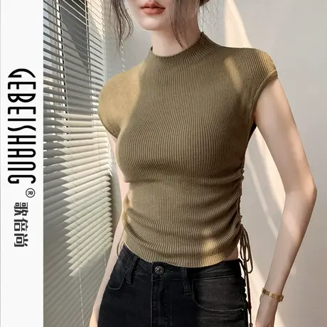 抽皱设计感半高圆领无袖针织衫女2025早秋新款修身坎肩内搭打底衫商品大图