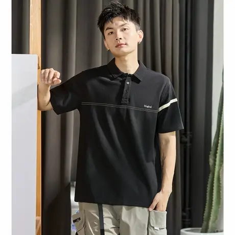 唐狮夏季新款Polo衫男士黑色简约商务有翻领t恤短袖拼接上衣商品大图