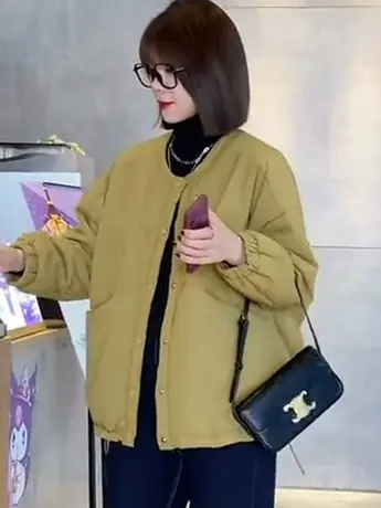 韩版简约设计感小众宽松无领光版棉袄休闲棉服外套女冬季2023新款图片