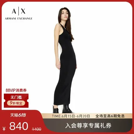 ARMANI EXCHANGE/阿玛尼女士修身圆领无袖长款优雅小黑裙连衣裙图片
