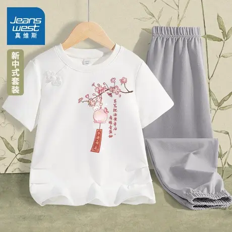 真维斯童装女童短袖套装2025新款小学生夏季国风表演服儿童夏装薄商品大图