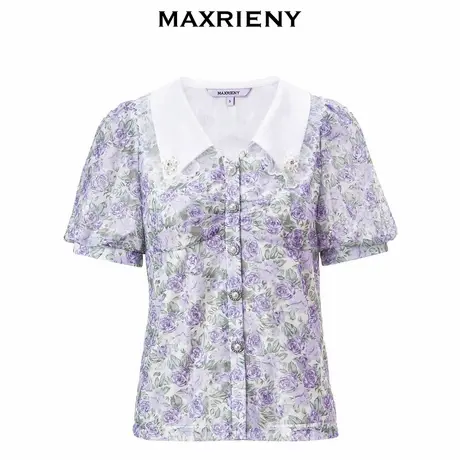 【奥莱】MAXRIENY春日浪漫氛围感碎花蕾丝上衣女春季雪纺衫小衫图片