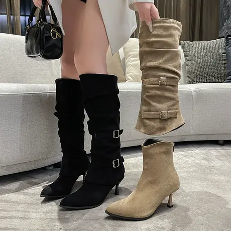 气质时尚长筒靴女2025年新款秋季尖头细跟裤管靴两穿百搭高跟靴子商品大图