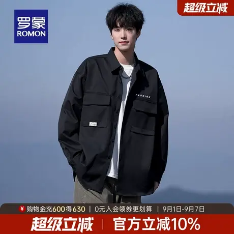 罗蒙男士休闲时尚长袖衬衫2025秋季新款日常宽松百搭工装衬衣外套商品大图