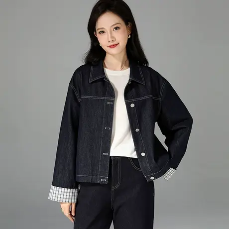 短款翻领牛仔外套女春秋2025新款休闲小个子穿搭长袖上衣女装夹克商品大图