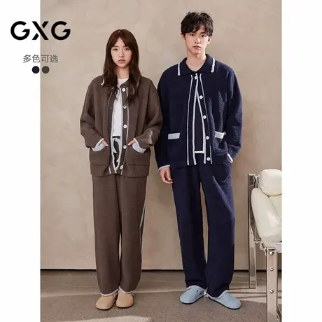 GXG男士家居服 柔软保暖翻领开衫长袖舒适慵懒睡衣套装冬季款商品大图