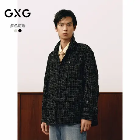 GXG男装小香风粗纹肌理简约时尚宽松翻领长袖衬衫外套25春品图片