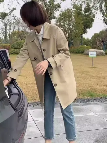 新款春秋季气质休闲英伦风衣外套女中长款韩版宽松显瘦小个子大衣商品大图