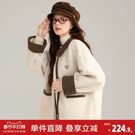 唐狮2026春秋季新款女仿羔毛外套灯芯绒拼接时尚设计感开衫外套商品大图