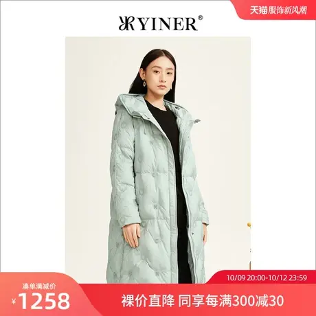 YINER音儿女装2022冬新款中长款字母绣花羽绒服商品大图