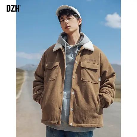 男士羊羔绒外套男冬棉服2023新款棉袄灯芯绒翻领夹克刺绣棉衣冬装商品大图