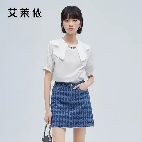 艾莱依白色t恤设计感2022新款夏女上衣短袖小众甜美夏装半袖圆领图片