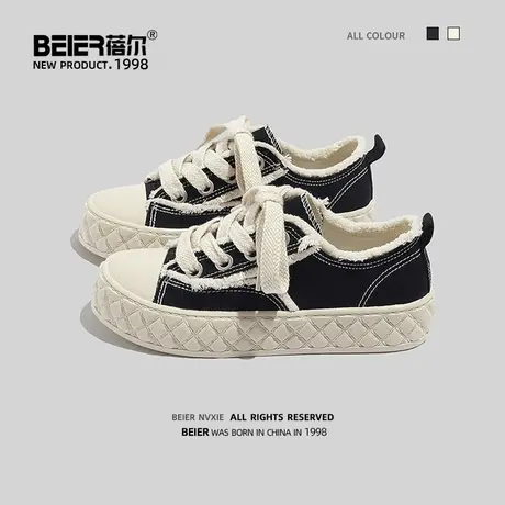 蓓尔帆布鞋女2023春季新款原创小众爆款ins潮鞋百搭学生厚底板鞋图片