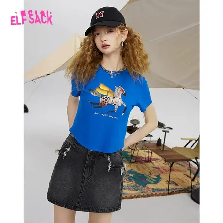 妖精的口袋白色短袖正肩t恤女2023夏新款修身显瘦短款小个子上衣图片