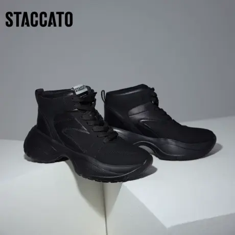 思加图新款时尚休闲高帮鞋厚底增高马丁靴短靴女EM106CD3商品大图