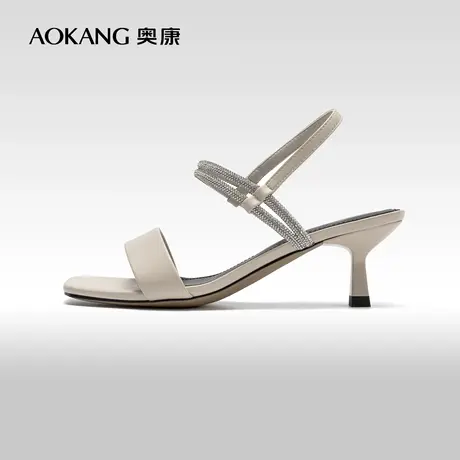 奥康女鞋 夏季气质水钻法式高跟鞋露趾百搭晚晚风时装女凉鞋商品大图