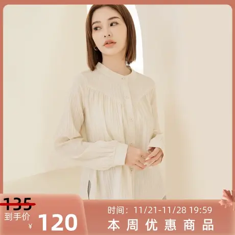 桔熊秋冬通勤复古不易皱肌理感圆领长袖衬衫上衣女装大码AB19088图片