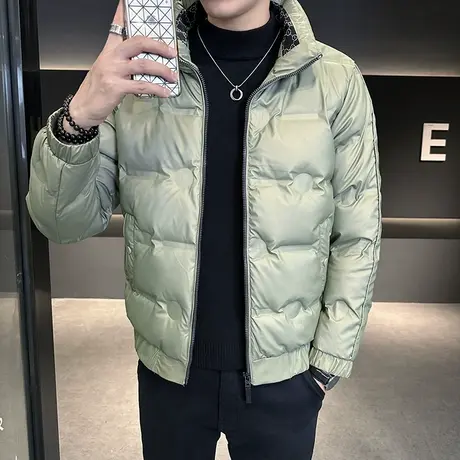 羽绒服男冬季时尚轻熟纯色修身高级感轻薄短款立领白鸭绒加厚外套图片