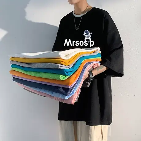 潮流短袖T恤男夏季纯棉卡通百搭宽松太空人半袖韩版打底上衣服薄T商品大图