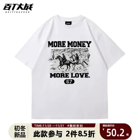 美式重磅t恤休闲做旧vintage男生短袖独特超火宽松潮流潮男纯棉T商品大图