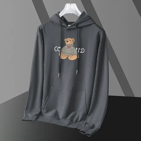 男士卫衣春秋款灰色连帽外套宽松潮流秋冬加绒小熊长袖休闲带帽衫商品大图