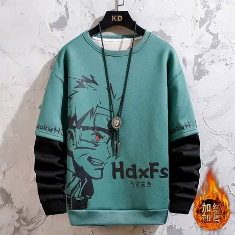 加绒卫衣男12大童秋冬装13圆领上衣14男孩初中学生15岁加厚打底衫图片