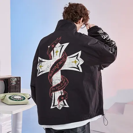 木村三社x救赎系列原创十字架立领工装夹克外套男潮2022春秋新款图片