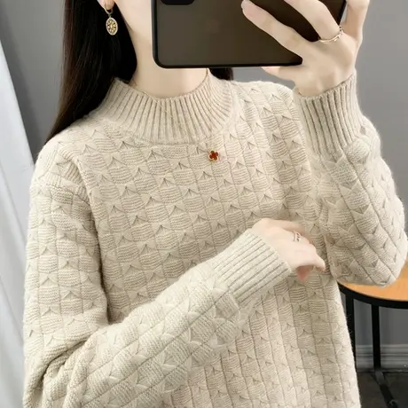 半高领毛衣女2024春季新款宽松显瘦加厚下摆开叉洋气针织打底衫潮图片
