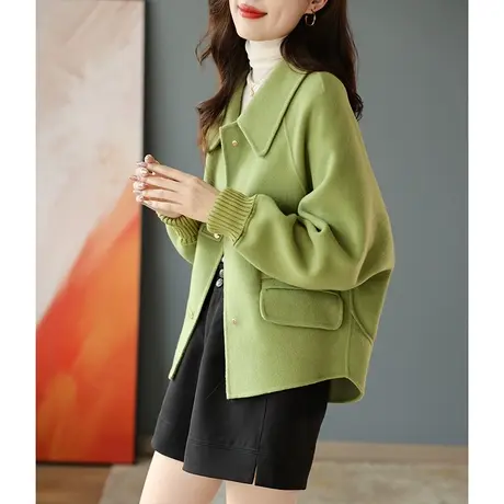 宝诗黎宽松短款纯羊毛毛呢外套2024春季新款高级感翻领小个子上衣商品大图